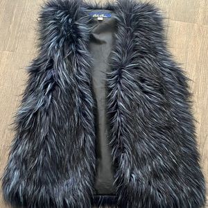 Black blue and gray faux fur vest